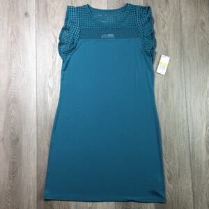 NWT Michael Kors Eyelet Mesh Top Flutter Mini Sheath Dress Dark Cyan Medium